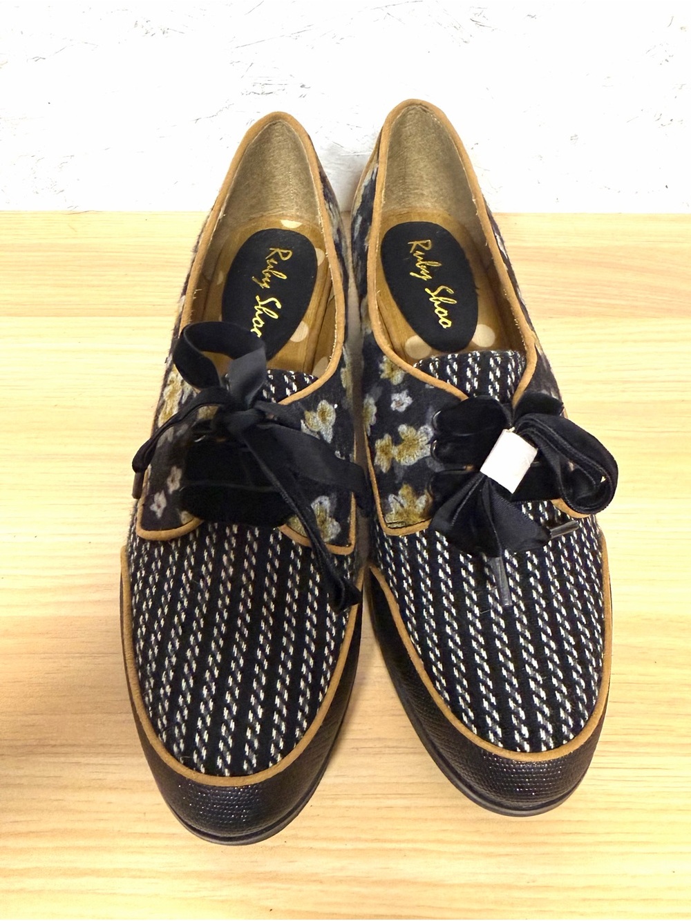 Ruby Shoo Micah Black Tweed Floral Lace Up Brogue - Picture 5 of 7